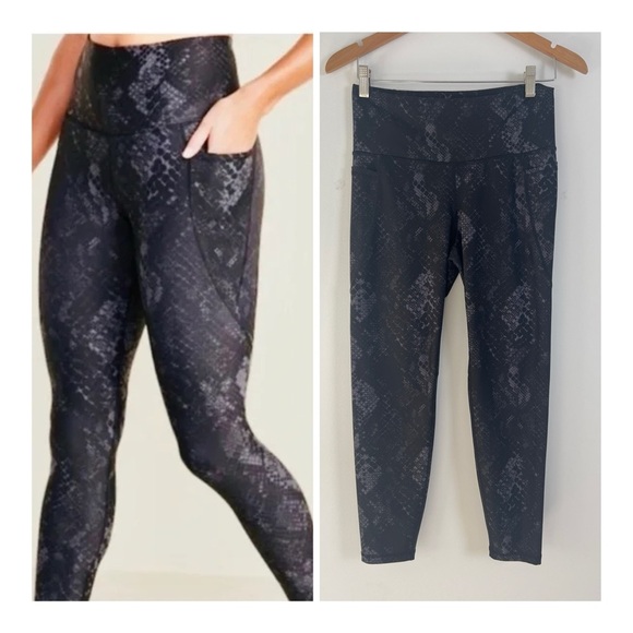 Old Navy Pants - Old Navy Active Elevate Go-Dry Black Snakeskin Yoga Athletic Leggings Sz Large